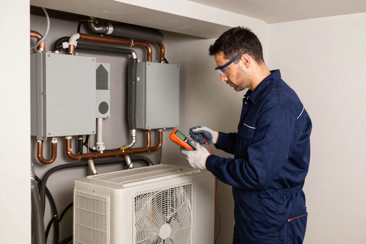 HVAC technician servicing a home system
