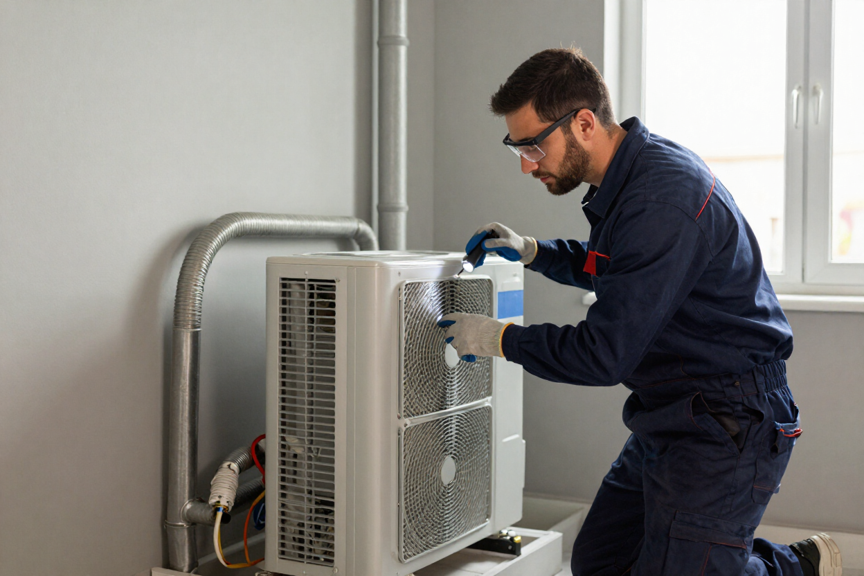 HVAC technician servicing a home system