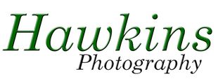 The logo for hawkins photography is green and white