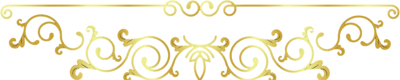 Gold ornamental floral border on a white background with symmetrical scrollwork and curls