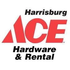Harrisburg Ace Hardware & Rental logo: Red ACE logo with Harrisburg text above, Hardware & Rental below.