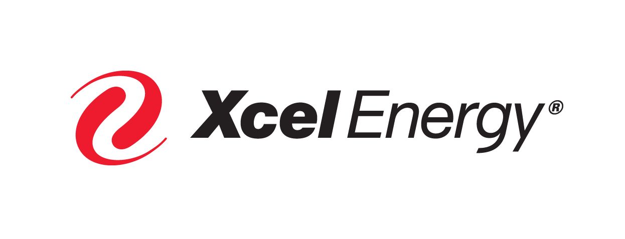 Xcel Energy logo: red swirl graphic and black text 