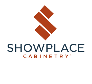 Showplace Cabinetry logo: abstract orange S-shape over 