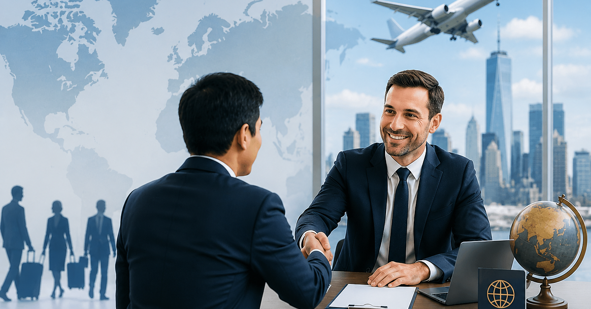 U.S. employer shaking hands with a foreign professional for an employment-based green card