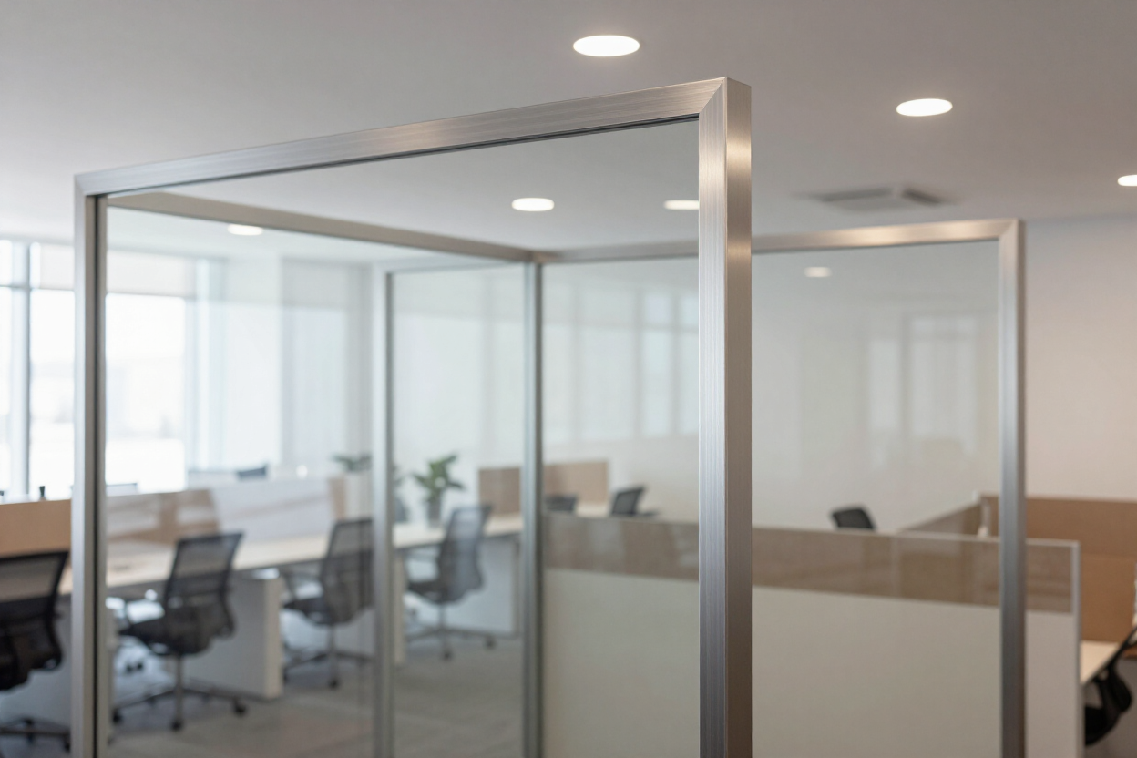 Puertas dobles de cristal enmarcadas en madera oscura que dan acceso al vestíbulo de un edificio moderno con suelo de mármol.