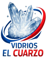 Logo de Vidrios El Cuarzo con cristales azules y rojos