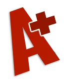 Red stylized letter A with a plus sign