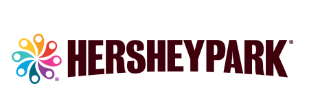 Colorful Hersheypark logo with stylized flower icon and maroon text on white background