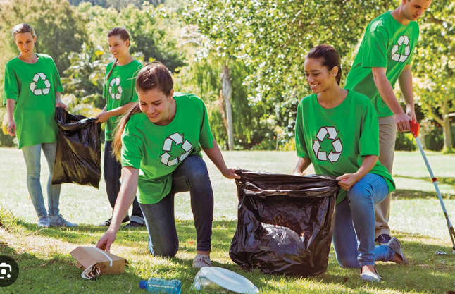 People cleaning outdoors