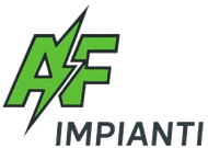 Logo AF Impianti con lettere stilizzate verdi e nere e un fulmine.