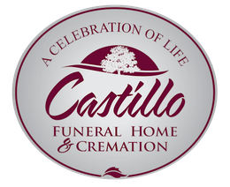 Logo for Castillo Funeral Home and Cremation. Maroon text and design on a gray and white background.