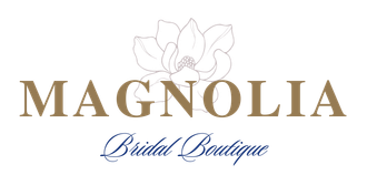 Magnolia Bridal Boutique logo with beige text and a delicate floral outline on white background