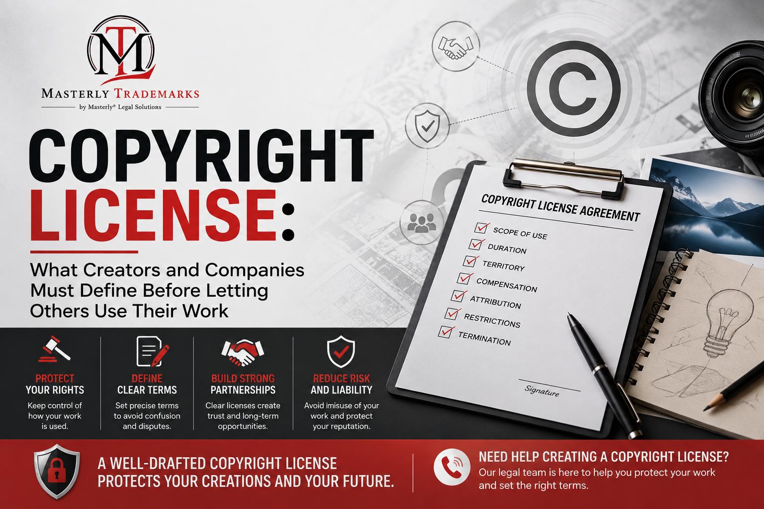 Copyright license agreement defining terms for use of creative work.