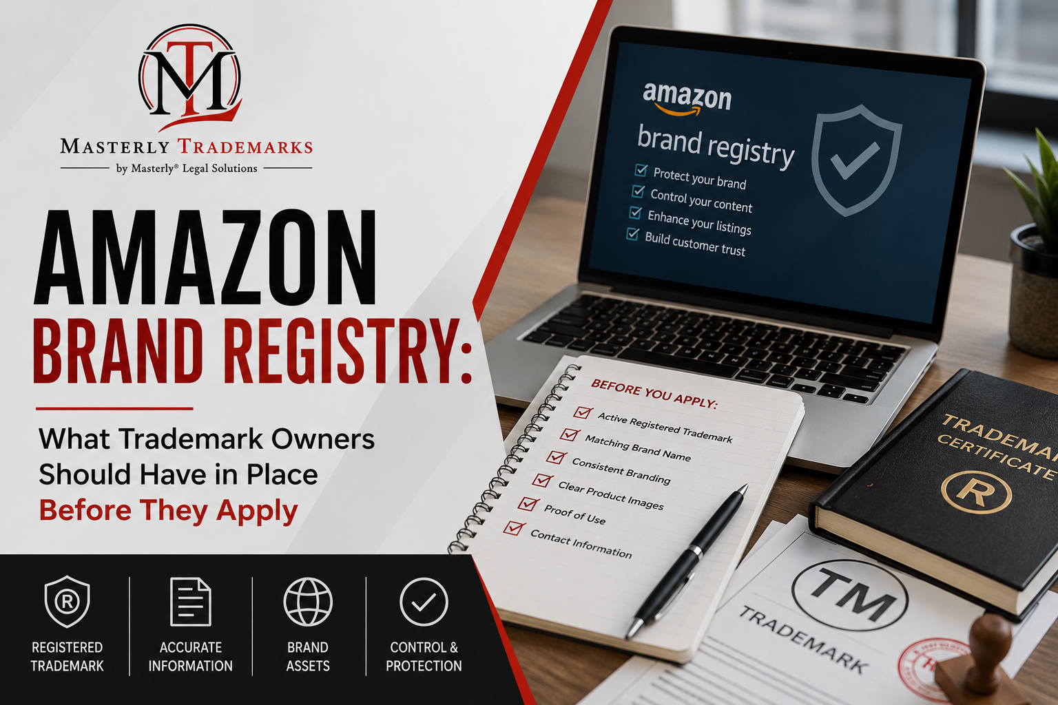 Amazon Brand Registry preparation with trademark documents, brand assets, and requirements
