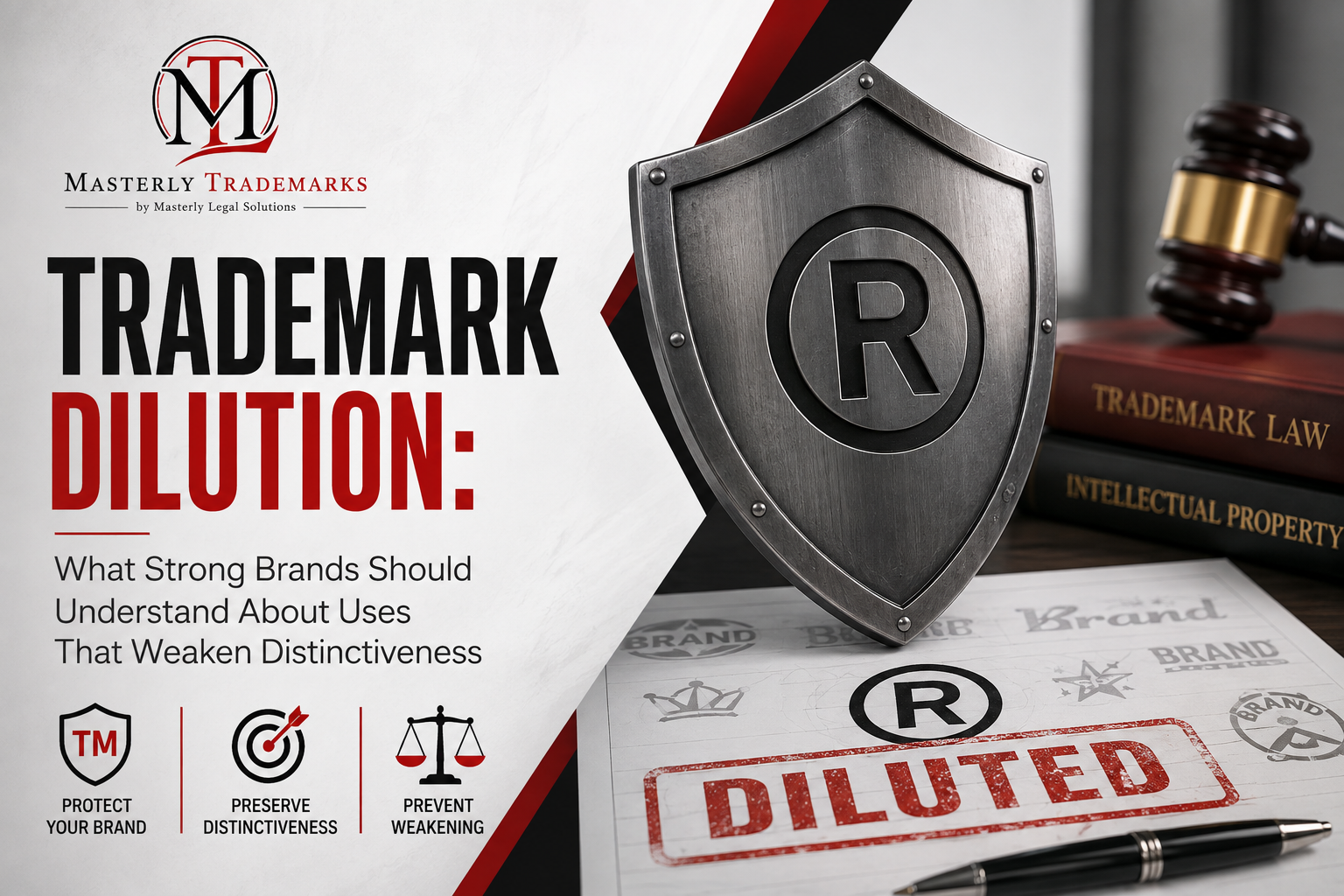 Trademark dilution concept showing brand protection and preserving trademark distinctiveness.