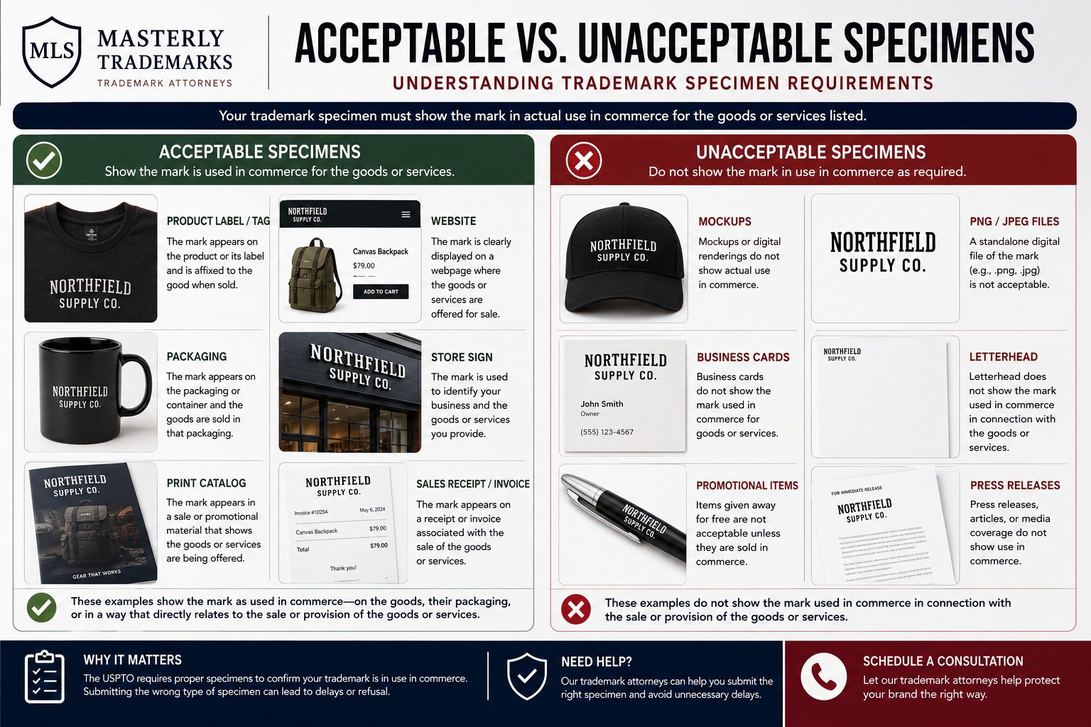 Acceptable vs unacceptable specimen trademark specimen refusal