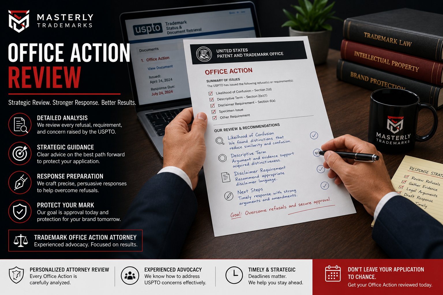 Office action review; trademark office action attorney