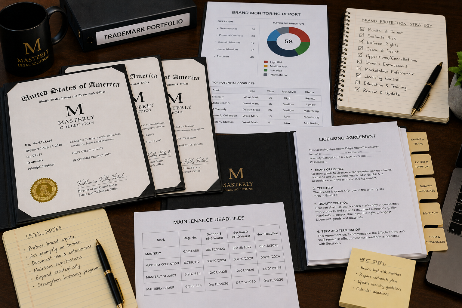 brand protection attorney reviewing trademark monitoring and brand protection documents