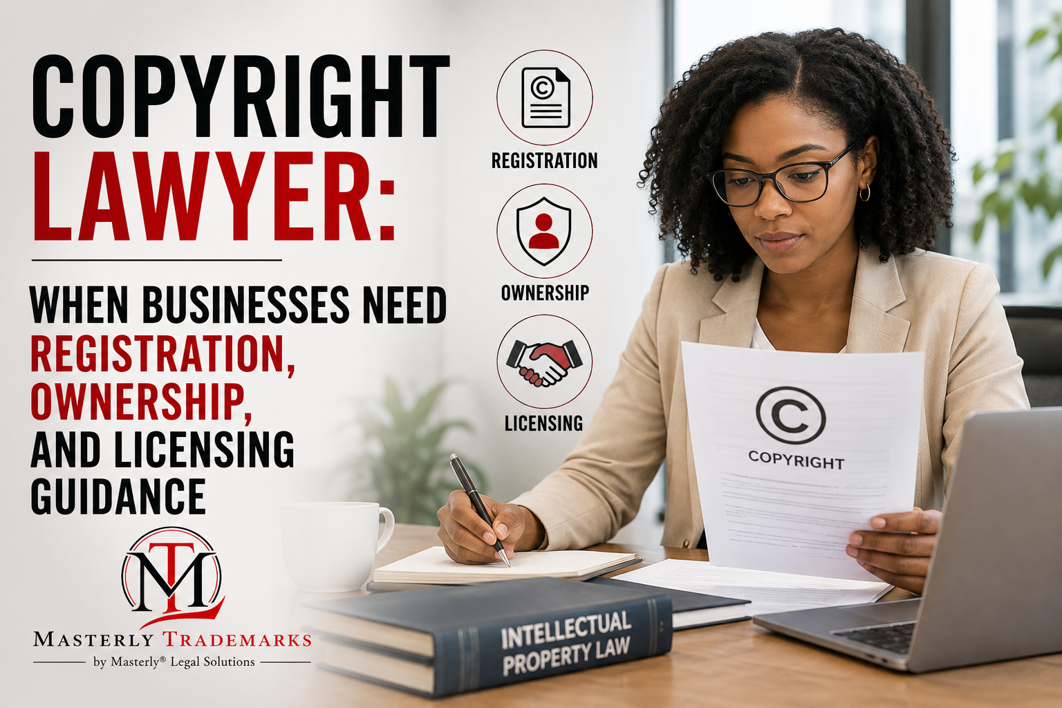 Copyright lawyer reviewing copyright registration documents