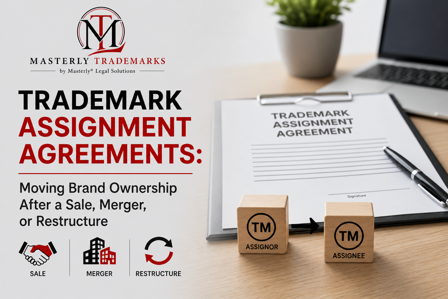 Business owners reviewing a trademark assignment agreement with a trademark attorney.