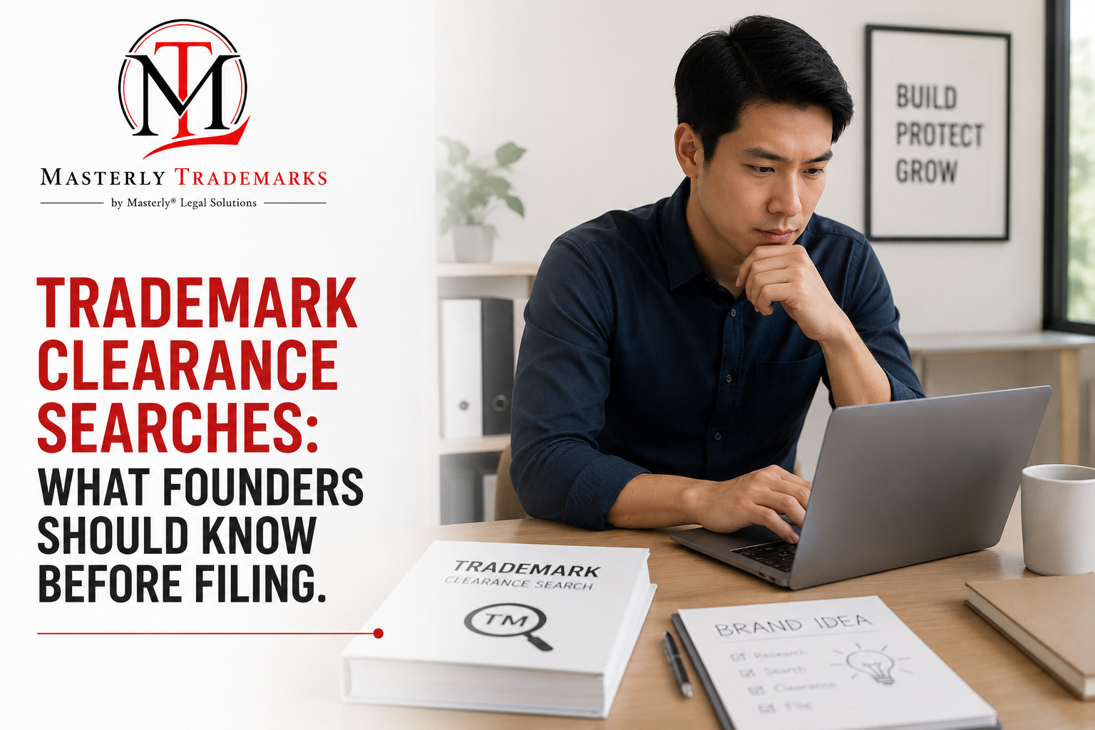 Trademark clearance search attorney reviewing a new business name before filing