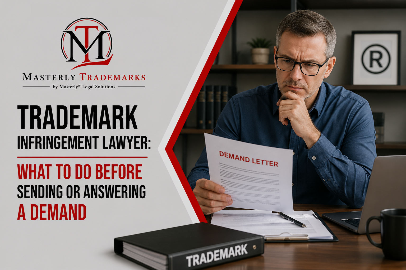Trademark infringement lawyer reviewing a demand letter