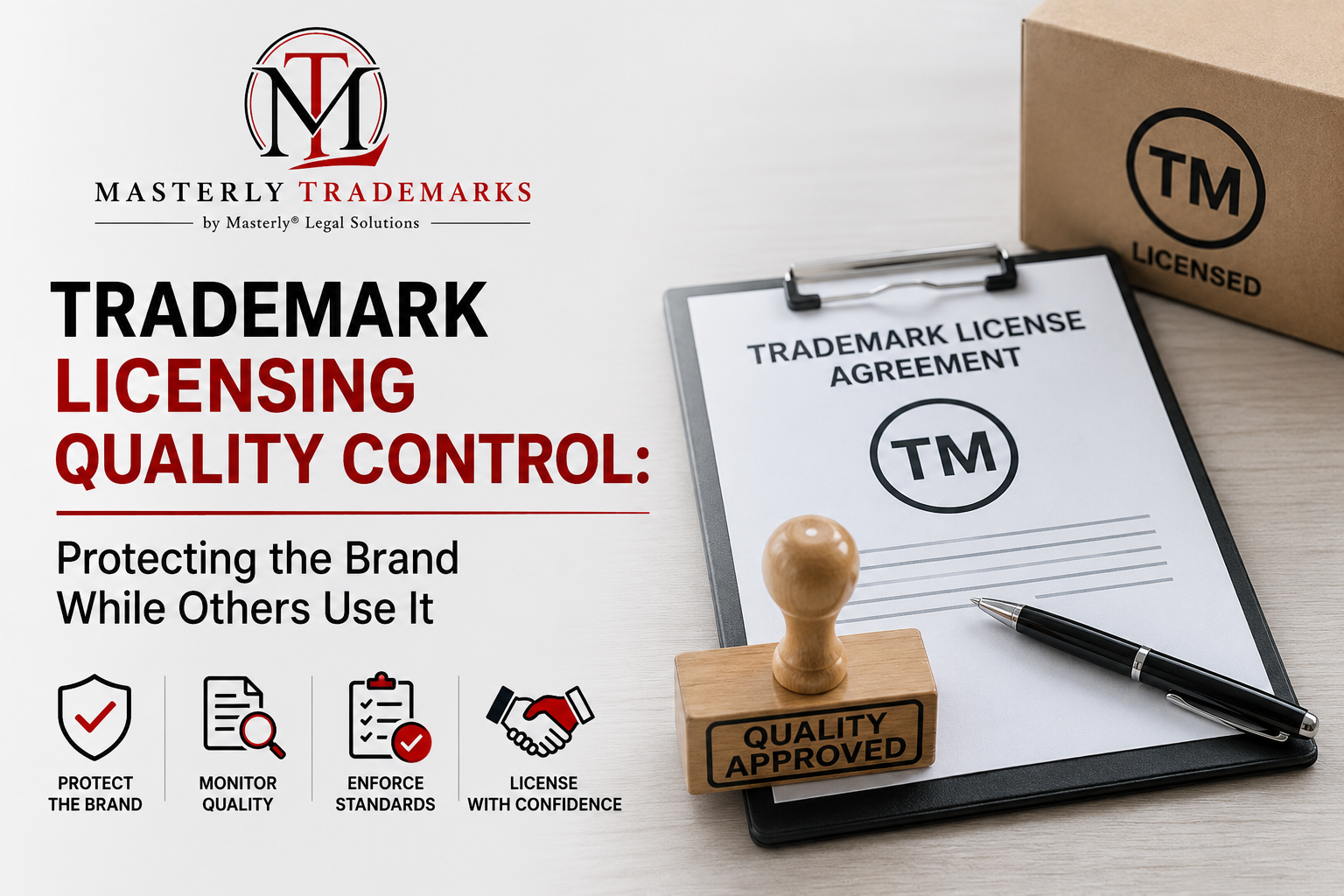 Business owner meeting with a trademark attorney to review a licensing agreement.