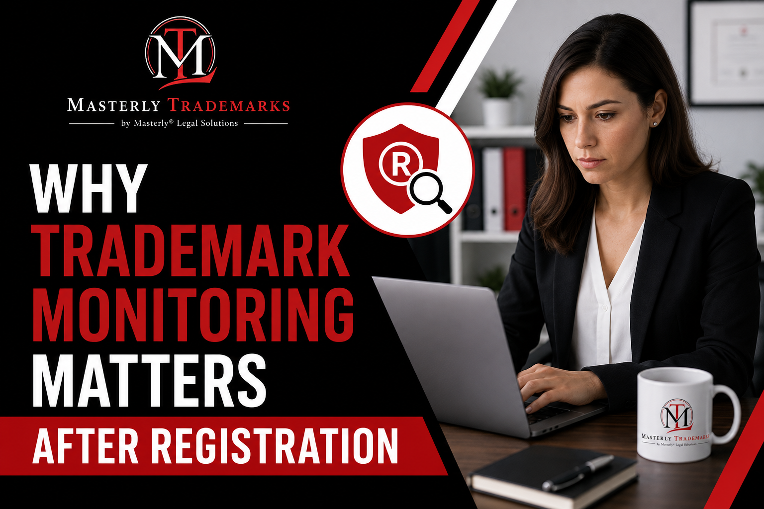Trademark attorney reviewing a trademark monitoring report