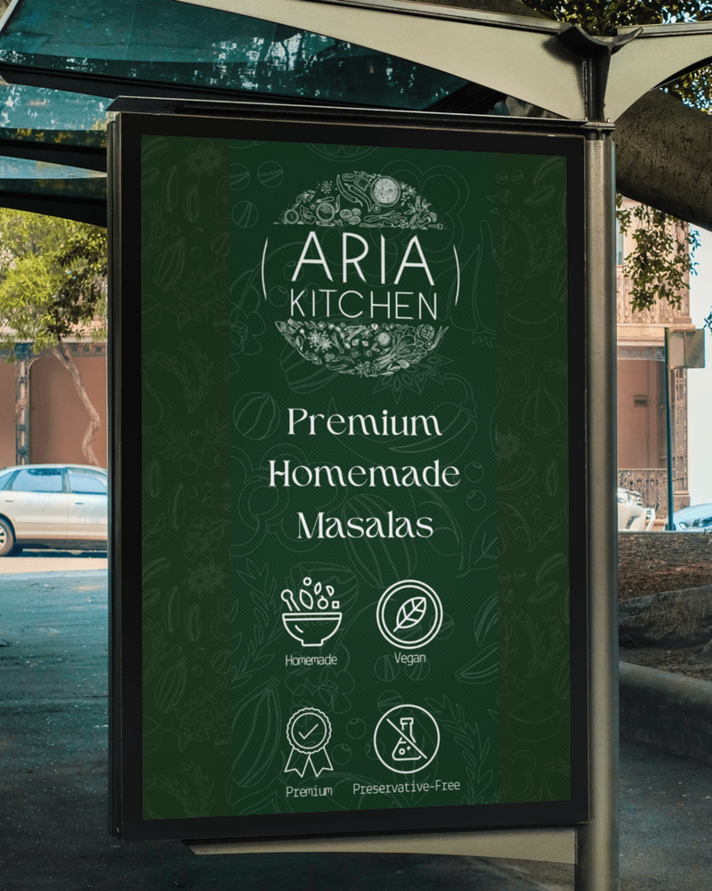 Aria Kitchen poster on a bus shelter advertising board