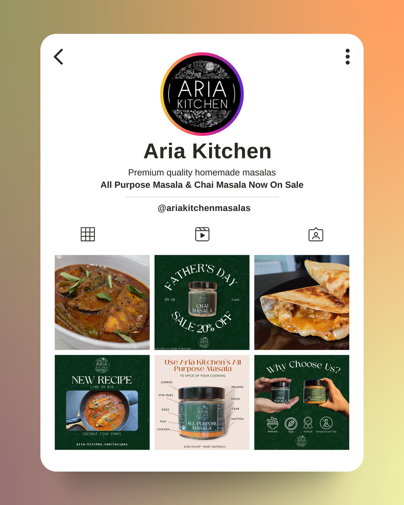 Aria Kitchen social media profile and post designs