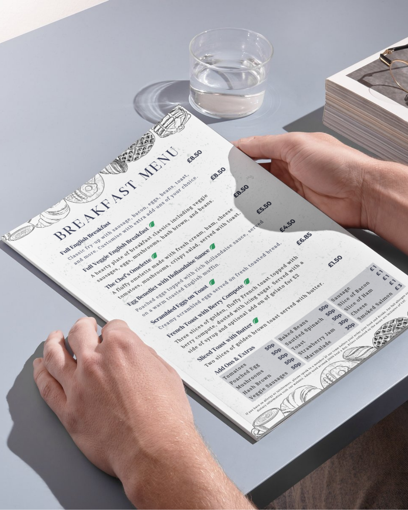 Bistro No. 17 breakfast menu held on a table