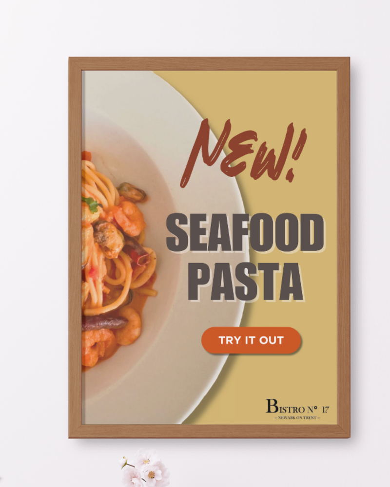 Bistro No. 17 framed poster for a new seafood pasta