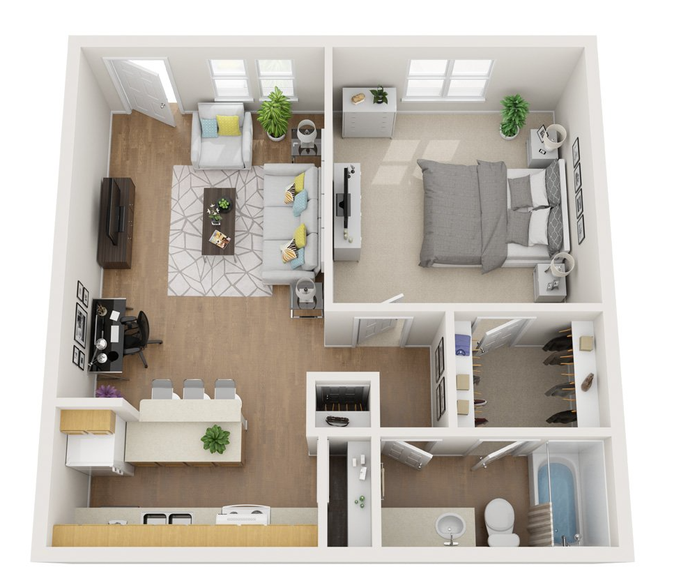 1 Bed, 1 Bath Floor Plan
