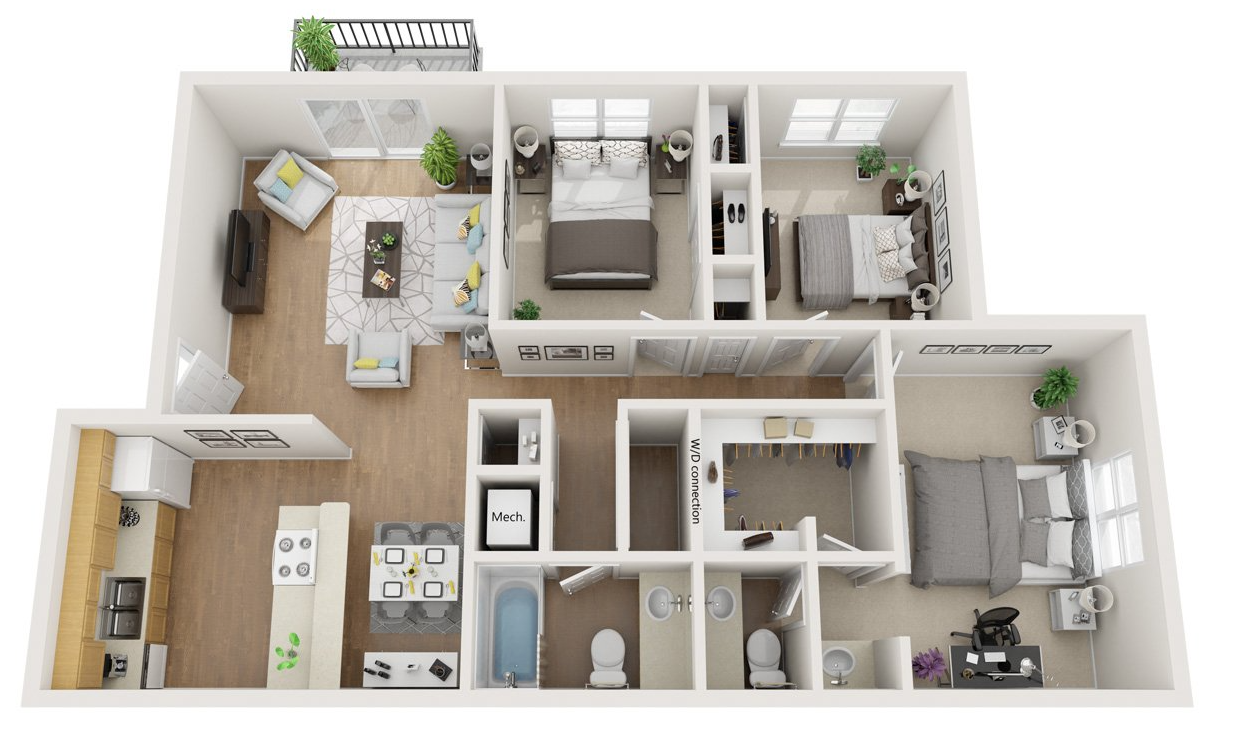 3 Bed, 2 Bath Floor Plan