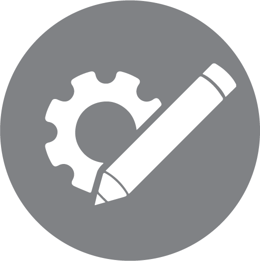An icon of a pencil and a gear in a circle.