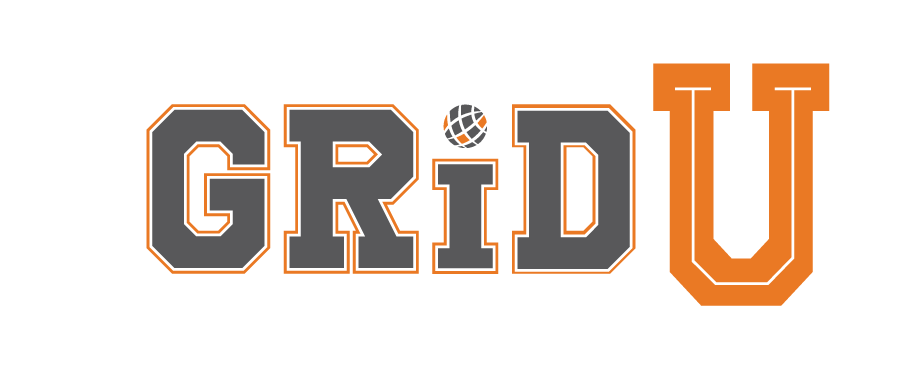 A logo for gridu with a soccer ball in the middle