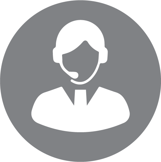 An icon of a man wearing a headset in a circle.