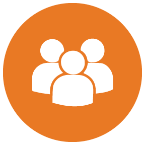 An orange circle with three people in it