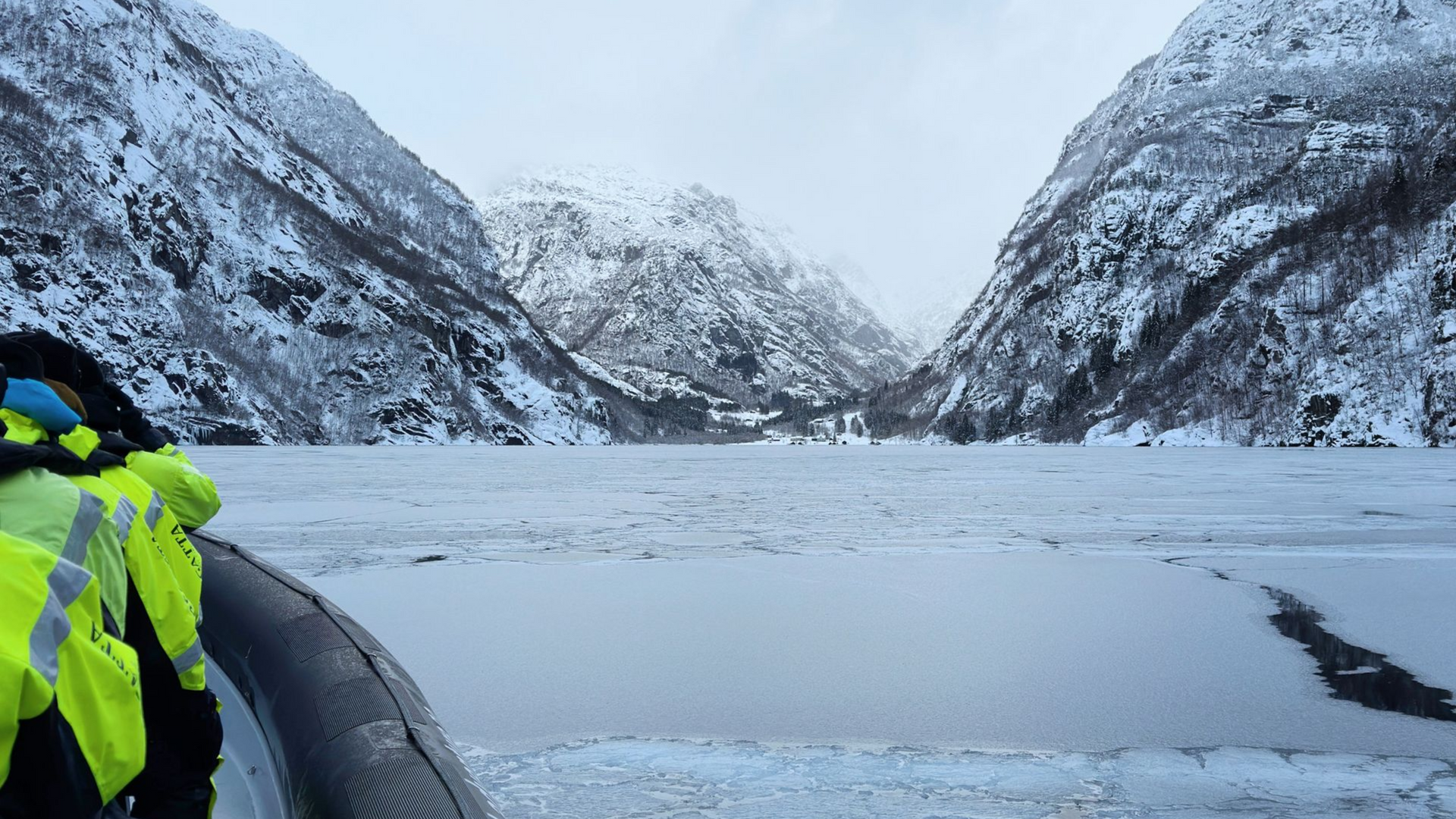 Winter RIB Safari in Fyksesund in icy fjord waters.