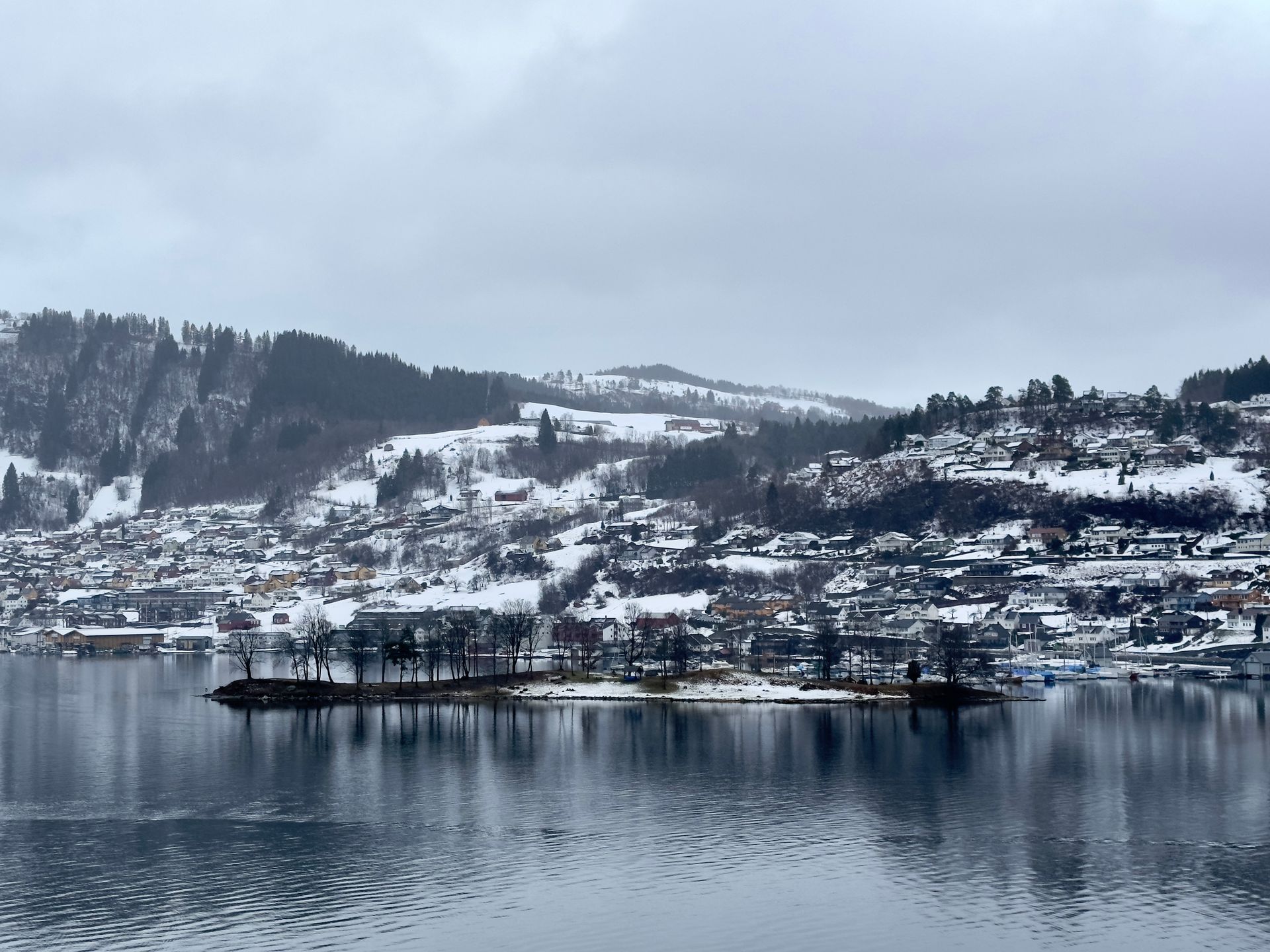 Winter in Norheimsund, a Hardangerfjord township.