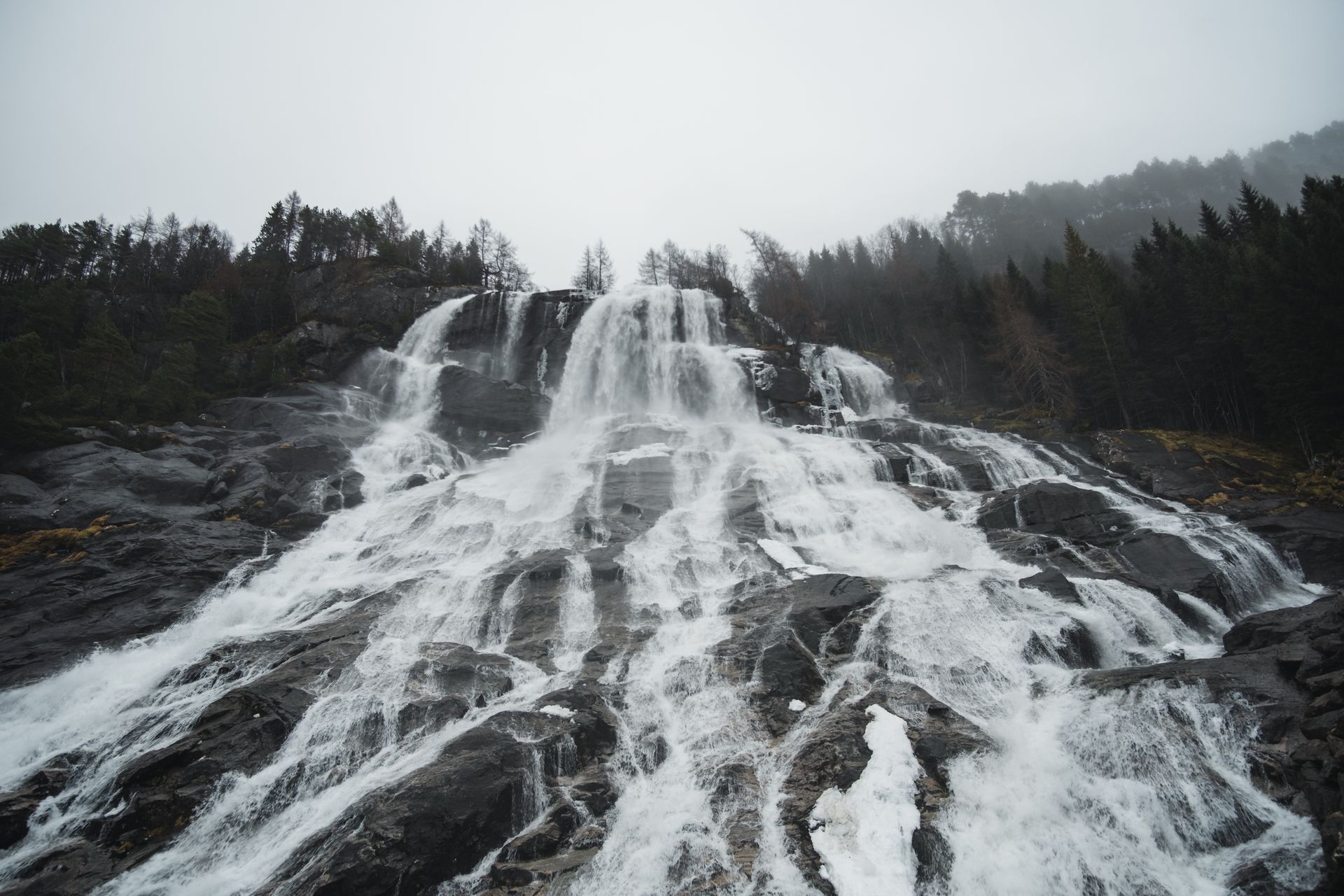 Furebergsfossen in the Maurangsfjord branch of the Hardangerfjord.