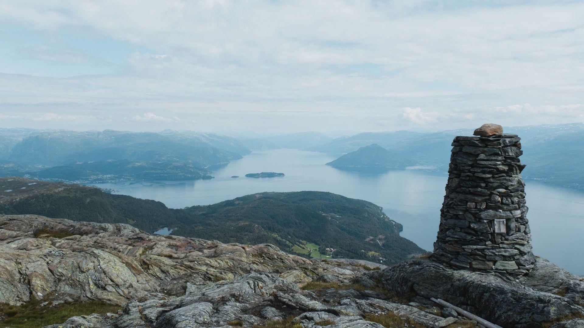 The view from Mt. Tørvikanuten in the mid-parts of the Hardangerfjord.