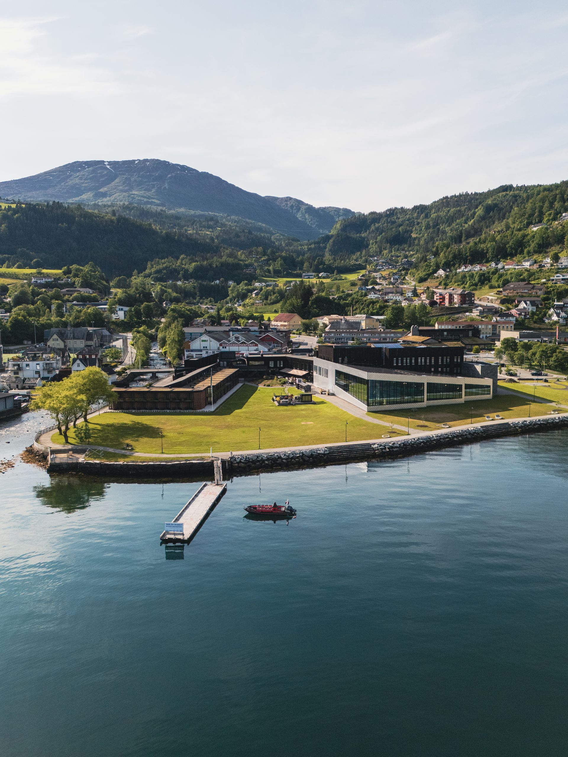 Drone view of Hardangerfjord Hotel in Øysetse