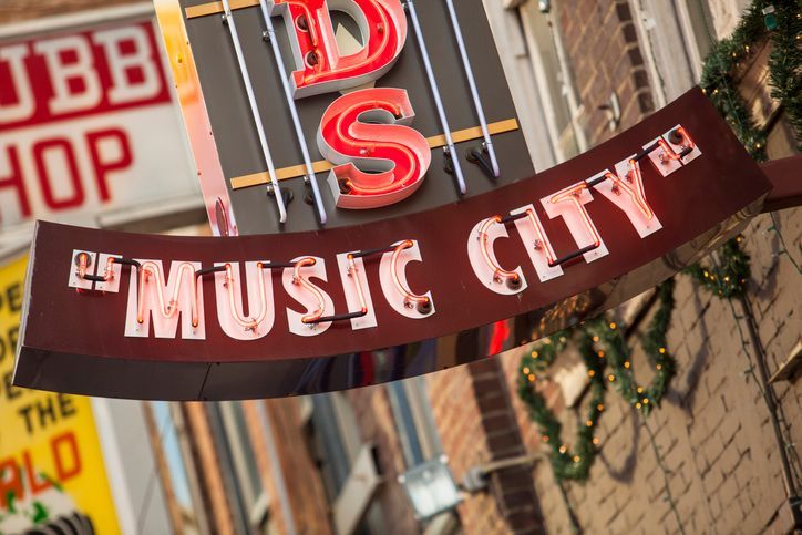 This is an image of a sign that says Music City