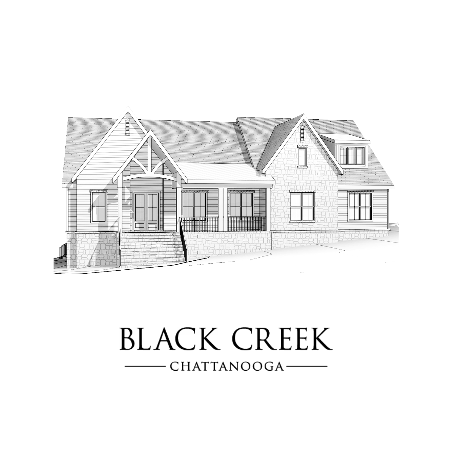 Black Creek Chattanooga logo with a sketch of a house