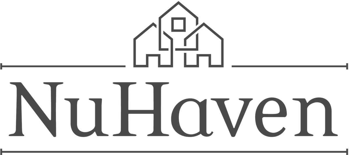 NuHaven logo with a gold house icon above gray text on a white background