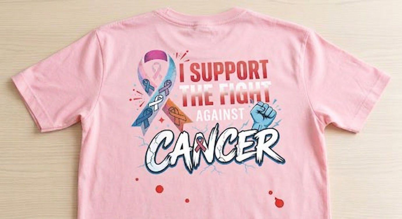 I Support The Fight Against Cancer design on a pink T shirt