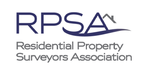 Logo for Residential Property Surveyors Association, navy letters, a house icon, and tagline.
