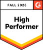 Fall 2026 High Performer badge with white background and red, orange, and yellow accents