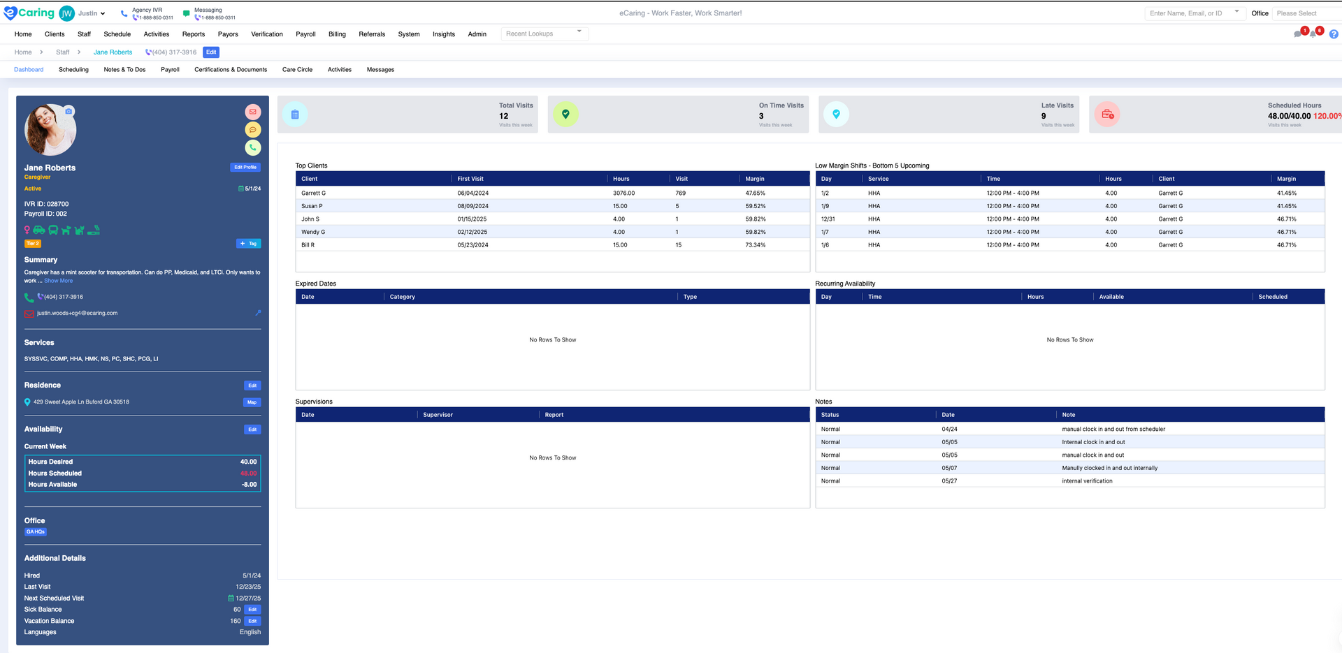 Blue-and-white web dashboard with a left navigation sidebar and multiple data tables on the main panel